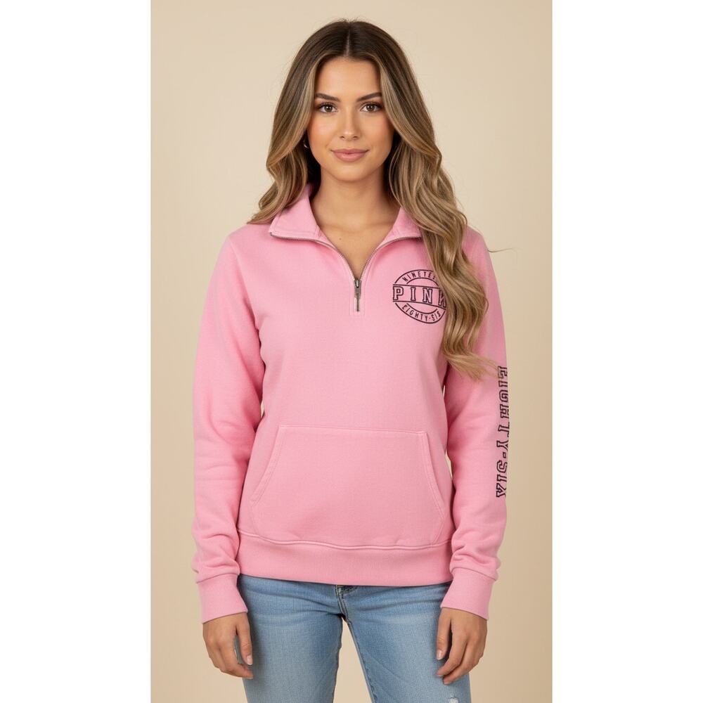 PINK Victoria's Secret Pullover Sweatshirt Womens Size Small Pink 1/4 Zip Logo